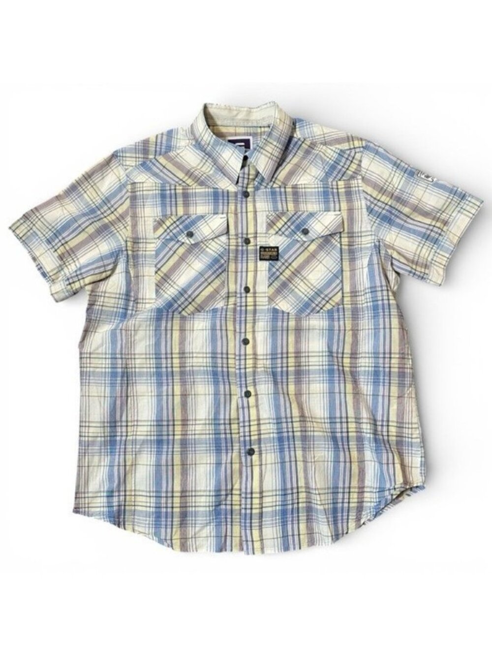 G-Star Original Denim Raw L Plaid Checkered Button Up Shirt Patch Graphic Back
